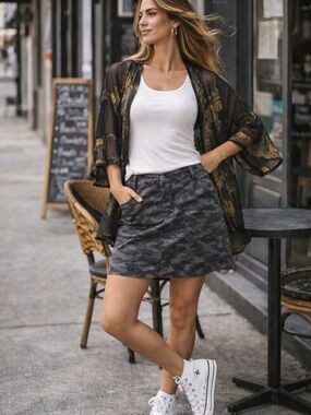 Lee Camo Skort Size 18 Mid Rise Stretch Gray Camouflage Casual